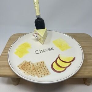 VINTAGE LEFTON MOUSE & CHEESE CRACKER 3-D SERVING TRAY WITH KNIFE CERAMIC